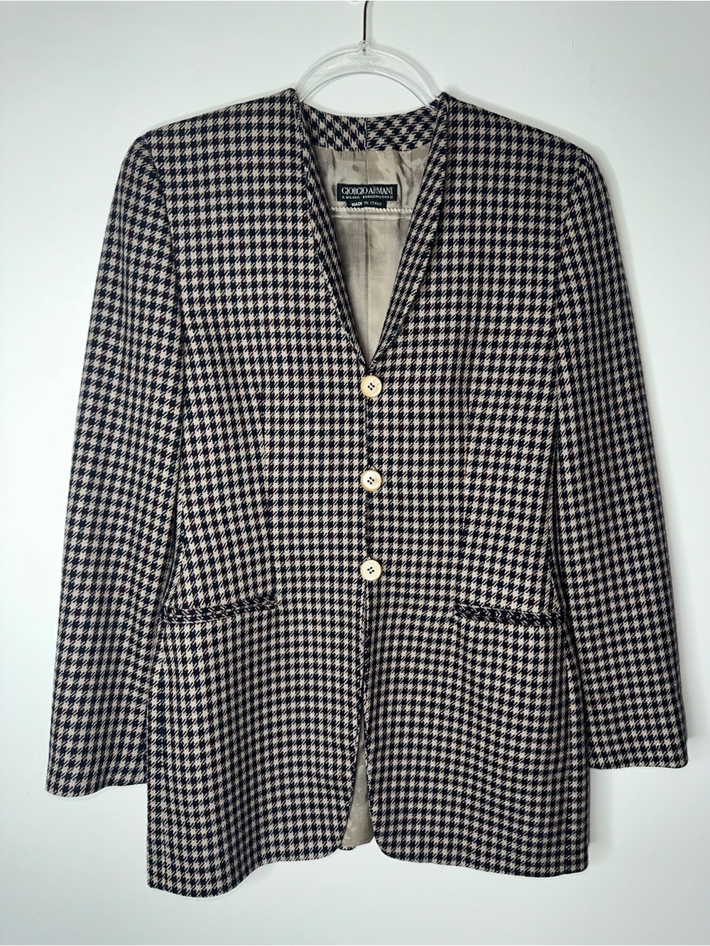 Vintage 80’s Giorgio Armani Brown Houndstooth Wool Blazer
